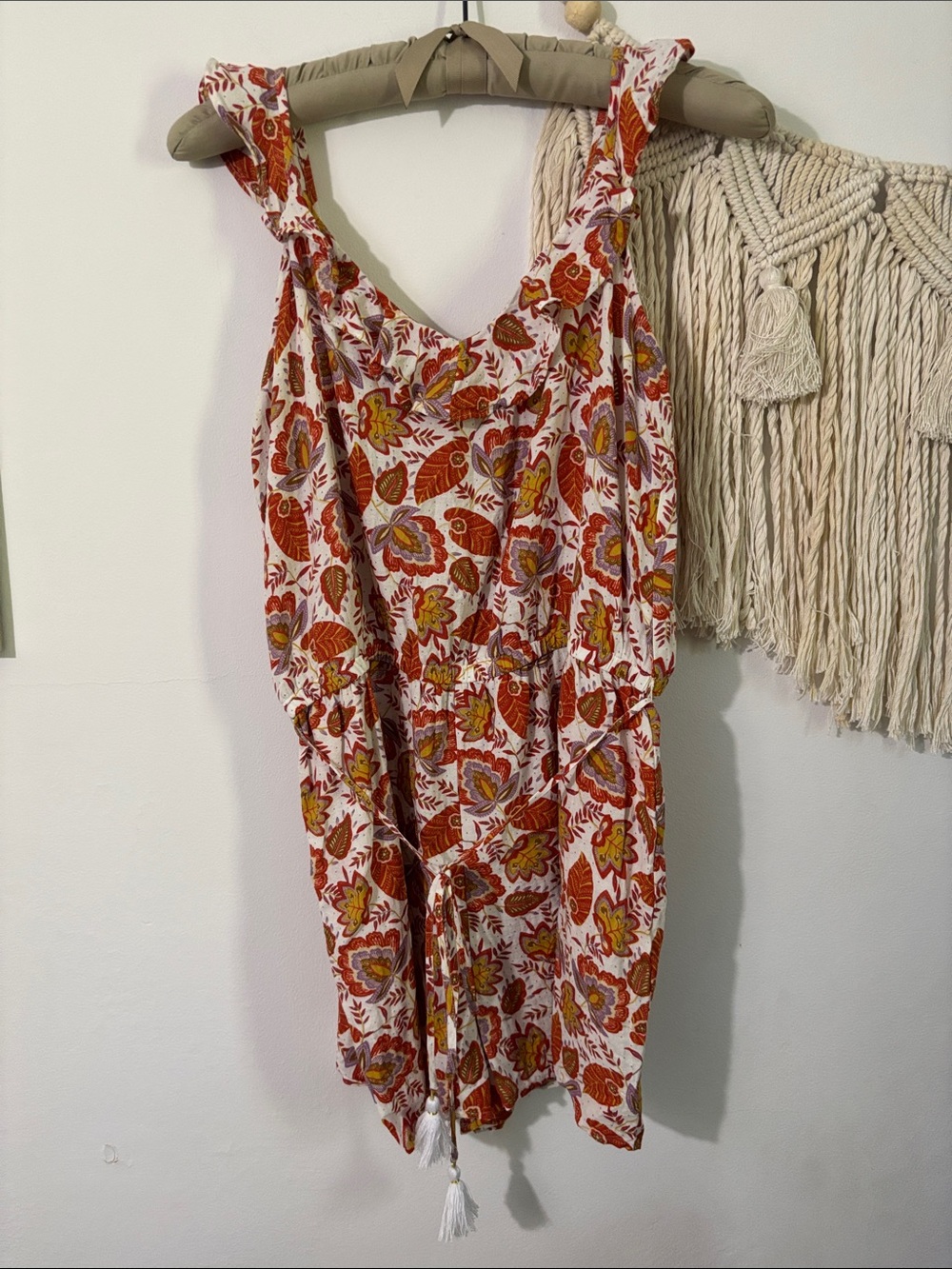 LOFT Women’s Floral One-Piece Romper in Orange, Yellow and Lavender- 100% Cotton